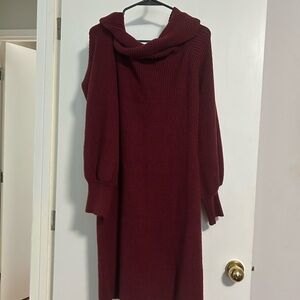 Fashion Nova Burgundy Cable Knit Sweater Dress